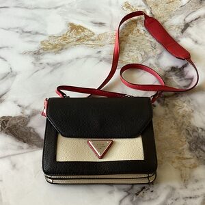 Guess Black and Cream Crossbody with Red Strap